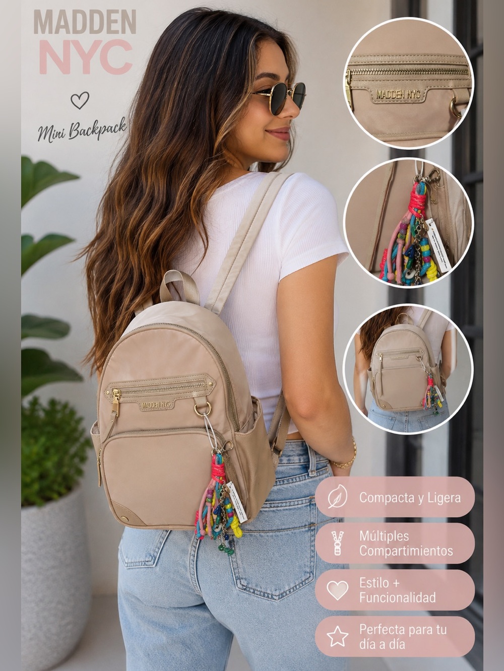 Madden NYC Mini Backpack Beige Taupe Gold Hardware NWT